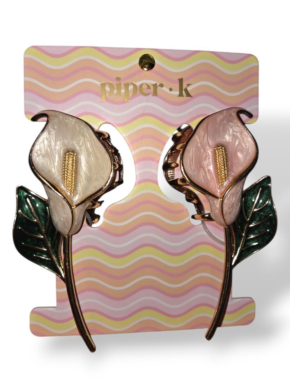 Piper K Pink and Cream Calla Lily Clip-On Hair Accessories